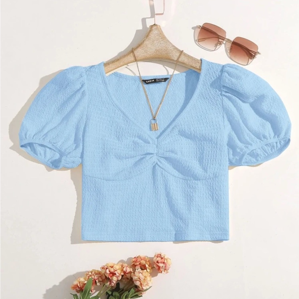 Light Blue Puff Sleeve Top